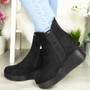 BENZORA Black Ankle Wedge Platform Zip Boots