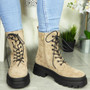 YURSHA Khaki Ankle Lace Up Zip Boots