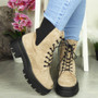 YURSHA Khaki Ankle Lace Up Zip Boots