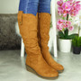 FRESTA Camel Mid Calf Rouched Zip Boots