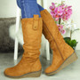 FRESTA Camel Mid Calf Rouched Zip Boots