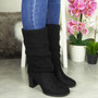 MONATIKA Black Mid Calf High Heel Zip boots