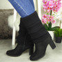 MONATIKA Black Mid Calf High Heel Zip boots
