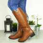 JENDRA Camel Mid Calf Biker Stretch Zip Boots