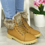 YURSHI Camel Ankle Winter Lace Up Boots