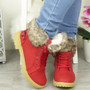 YURSHI Red Ankle Winter Lace Up Boots