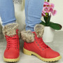 YURSHI Red Ankle Winter Lace Up Boots