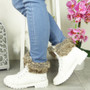 YURSHI White Ankle Winter Lace Up Boots