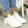 YURSHI White Ankle Winter Lace Up Boots