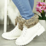 YURSHI White Ankle Winter Lace Up Boots