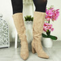 LEBONA Khaki Suede Suede Mid Calf Winter Zip Boots