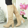 LEBONA Khaki Suede Suede Mid Calf Winter Zip Boots