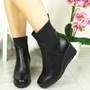 ELEANOR Black Ankle Wedge Warm Faux Fur Shoes