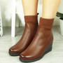 ELEANOR Brown Ankle Wedge Warm Faux Fur Shoes