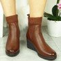 ELEANOR Brown Ankle Wedge Warm Faux Fur Shoes