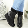 BRONZA Black Pu Ankle Wedge Heel Zip Boots