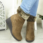 BRONZA Khaki Suede Ankle Wedge Heel Zip Boots