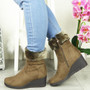 BRONZA Khaki Suede Ankle Wedge Heel Zip Boots