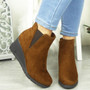 JESOFIA Brown Suede Ankle Wedge Chelsea Zip Boots