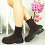 RIFKA Brown Sock Ankle Mid Calf Boots 