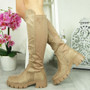 BENZOI Khaki Mid Calf Warm Chunky Heel Boots