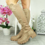 BENZOI Khaki Mid Calf Warm Chunky Heel Boots