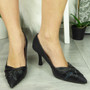 FRISTO Black Court Bridal Pointed Stiletto Shoes