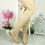 LEBONI Khaki Over The Knee Low Heel Boots