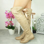 LEBONI Khaki Over The Knee Low Heel Boots