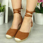 HARLIN Camel Strappy Tie Up Wedges Sandals