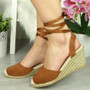 HARLIN Camel Strappy Tie Up Wedges Sandals
