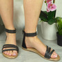 ANINA Black Diamante Summer Strappy Flat Sandals