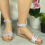 ANINA Silver Diamante Summer Strappy Flat Sandals