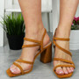 SHIZI Camel Strappy High Heel Going Out Sandals