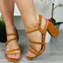 SHIZI Camel Strappy High Heel Going Out Sandals