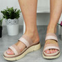 SOFINA Pink Open Toe Wedge Summer Sandals