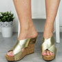 MESSINA Gold Wedge High Heel Party Sandals 