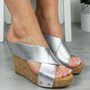 MESSINA Silver Wedge High Heel Party Sandals 