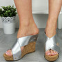 MESSINA Silver Wedge High Heel Party Sandals 
