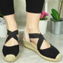 LIZDO Black Elastic Hessian Wedge Sandals