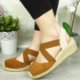 LIZDO Camel Elastic Hessian Wedge Sandals