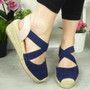 LIZDO Navy Elastic Hessian Wedge Sandals