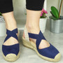 LIZDO Navy Elastic Hessian Wedge Sandals