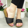 KATIE Black Mules Wedge Sliders Glitter Shoes 