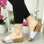 KATIE Silver Mules Wedge Sliders Glitter Shoes 