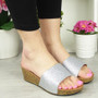 KATIE Silver Mules Wedge Sliders Glitter Shoes 