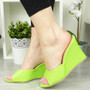 MADISON Green High Heel Wedges Slip On Sandals