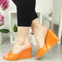 MADISON Orange High Heel Wedges Slip On Sandals