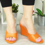 MADISON Orange High Heel Wedges Slip On Sandals