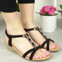 CALARIN Black Wedges Slingback Elastic Sandals